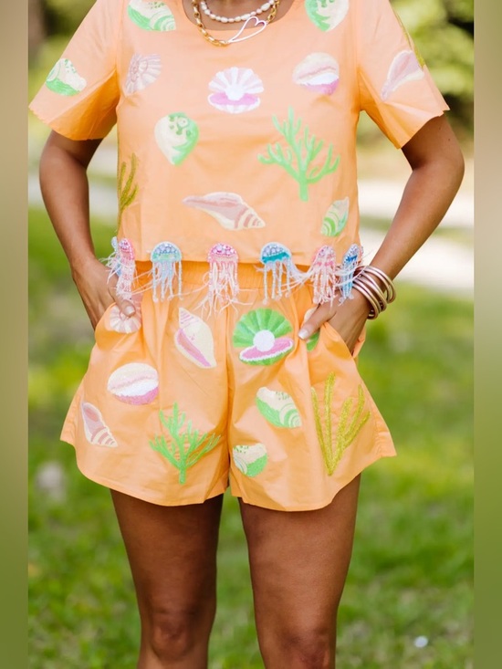 QUEEN OF SPARKLES Pants - QUEEN OF SPARKLES Peach Under the Sea Icon Shorts